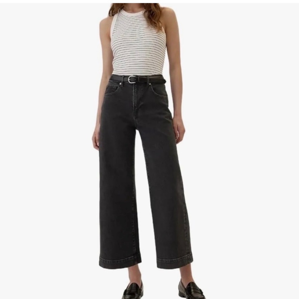Gap Denim High Rise Wide Leg Crop Jeans Black Wash Size 10/30R EUC